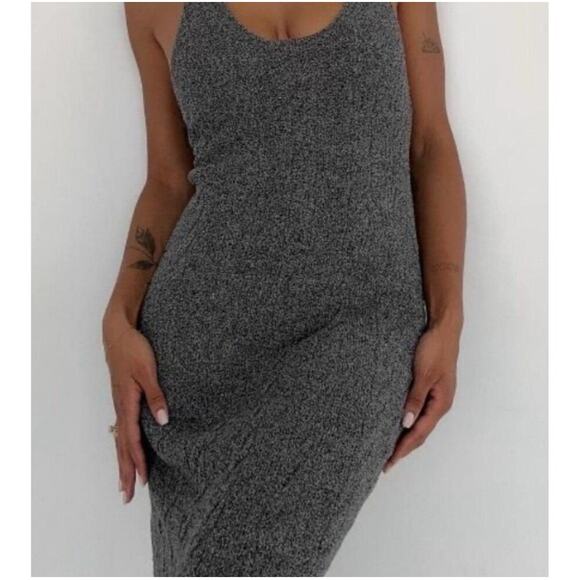 Rumored Lakeville Cable Knit Sleeveless Maxi Dress in Black Smoke Heather - Picture 3 of 11